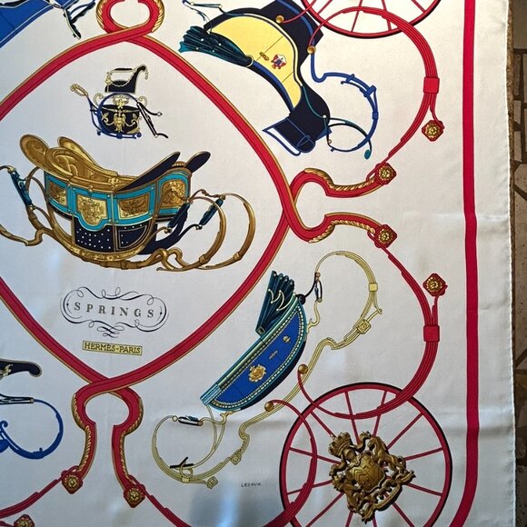 Vintage Hermes Springs Silk Scarf White Background  Designed by Phillipe Ledoux - Picture 7 of 16